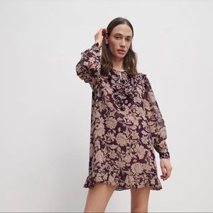 Zara Ruffled Print Dress Sz L NWT